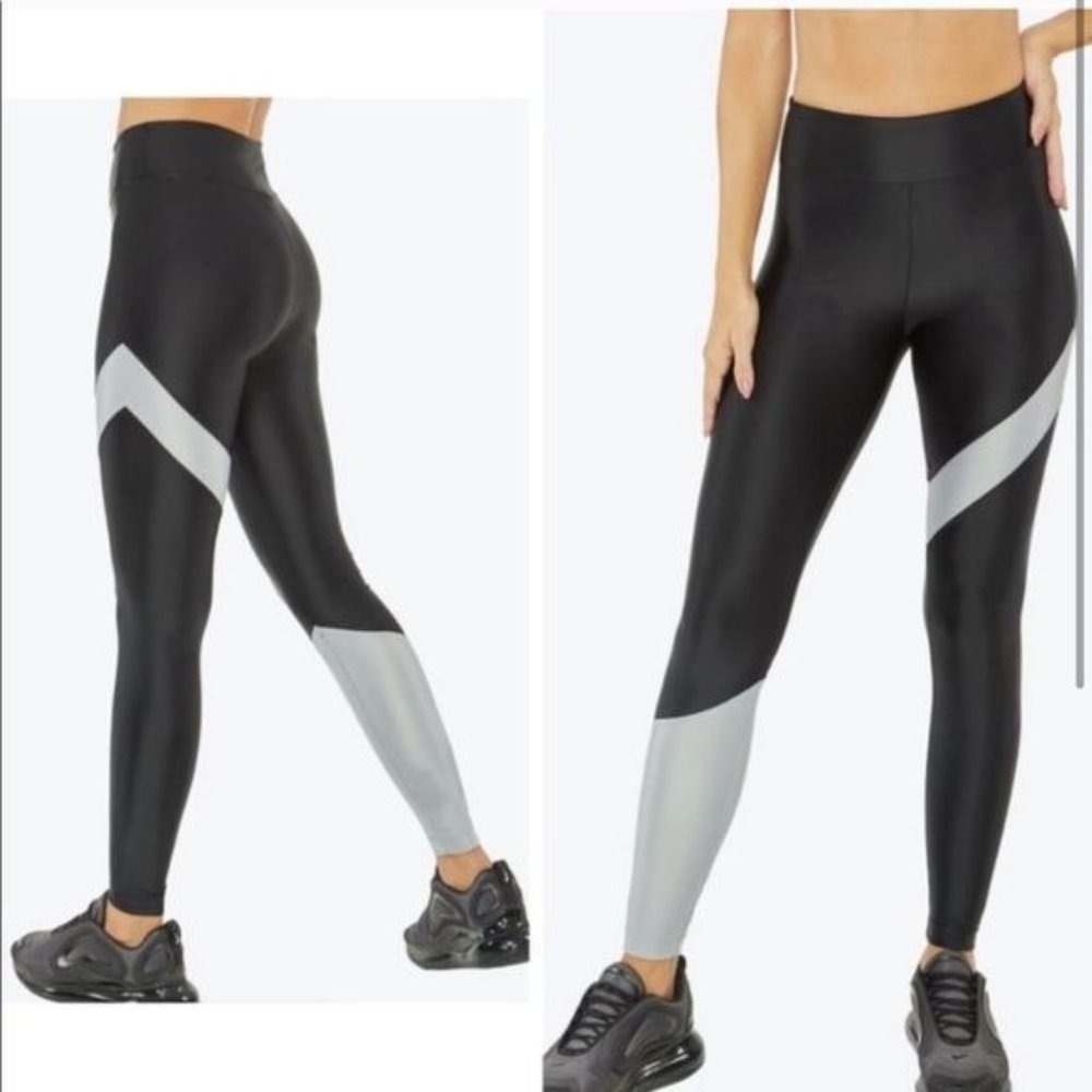Koral Activewear Women's‎ XS Leggings Black Silver Colorblock Gym Workout NWT